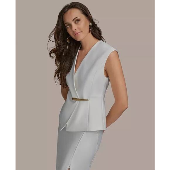 DONNA KARAN New York Women's V-Neck Gold Hardware-Trim Vest - Picture 4 of 11